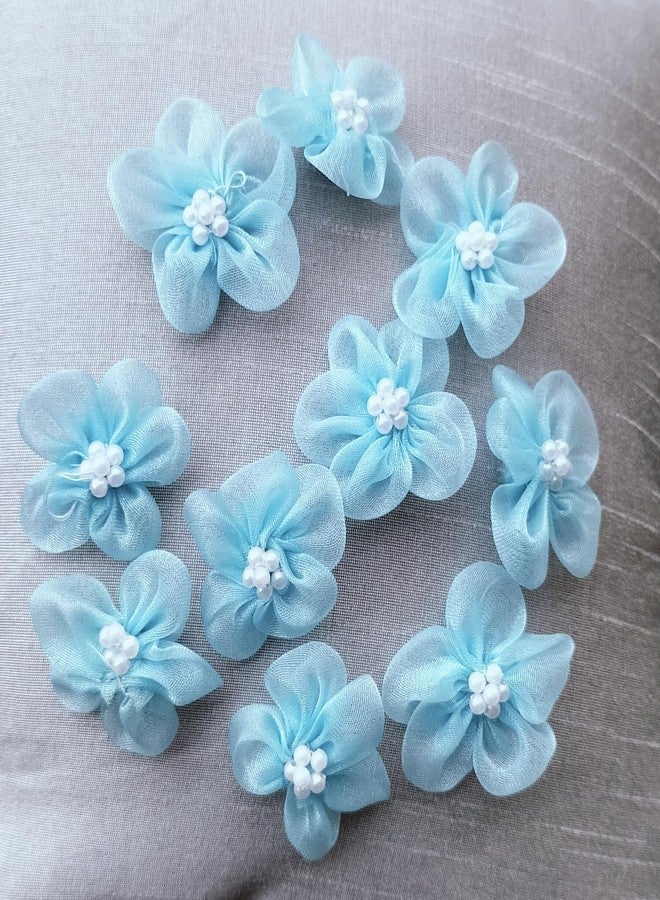DaSync SYNC Blue Flowers Decoration Craft Pearl Patches for Clothes 25 Pieces Artificial Flower Blouse Hair Jewellery Imitation Dresses Dupatta Suits, Sarees Gowns - Image 1